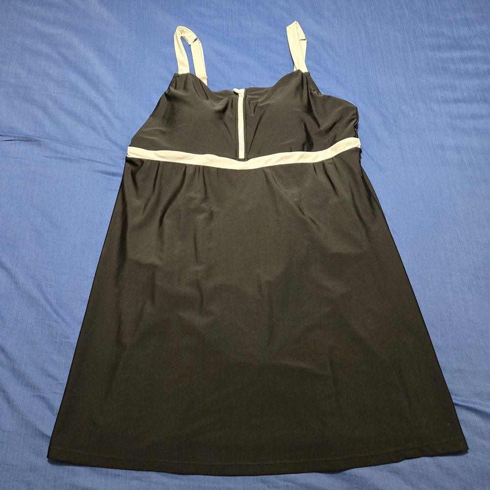 Lands' End Swim Dress Women XL 18 Black Excellent Empire Waist Adjustable Straps